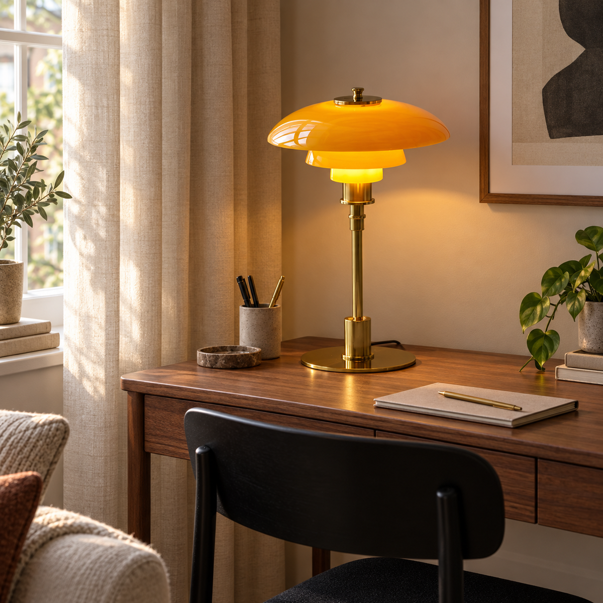 LED Lights for Home Glass Table Lamp Tiered Dome Shade Brass Base Bedside Desk