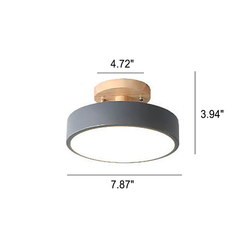 LED Semi Flush Ceiling Lights Round Wood Drum Shade Dimmable Hallway Bedroom