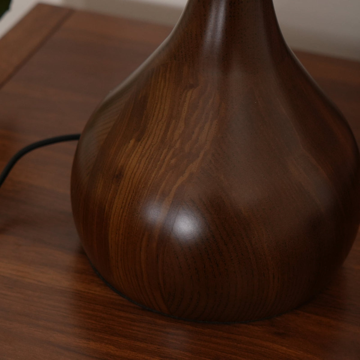 Glass Mushroom Lamp Amber Dome Shade Wood Base Dimmable Bedside Table Night Light
