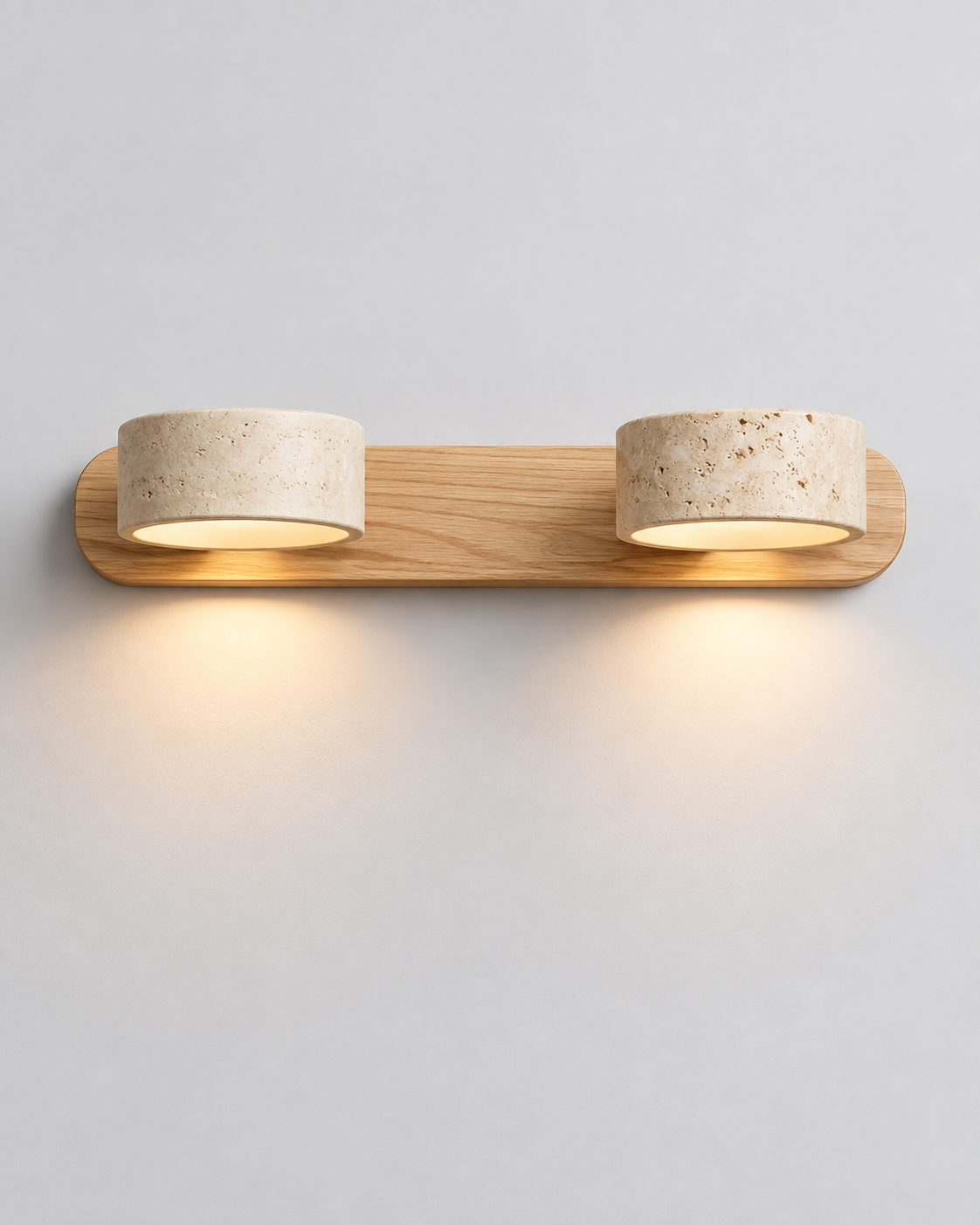 Wood Wall Sconce Travertine Shade Linear Vanity Light 2-Light 3-Light Bathroom