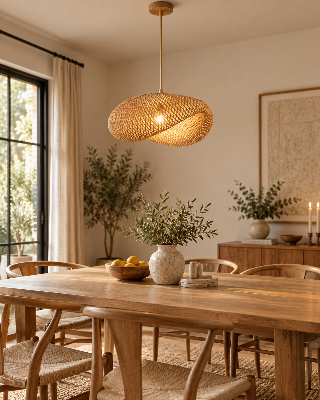 Rattan Pendant Light Woven Oval Dome Hanging Ceiling Lamp Dining Room Kitchen