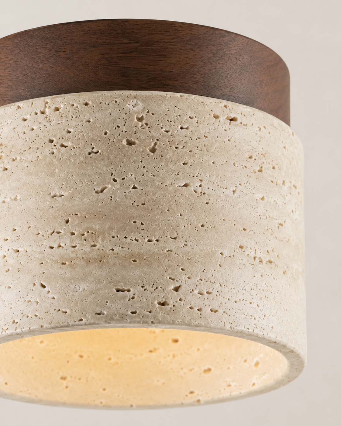 Ceiling Lights Travertine Drum Shade Walnut Wood Canopy Flush Mount Fixture