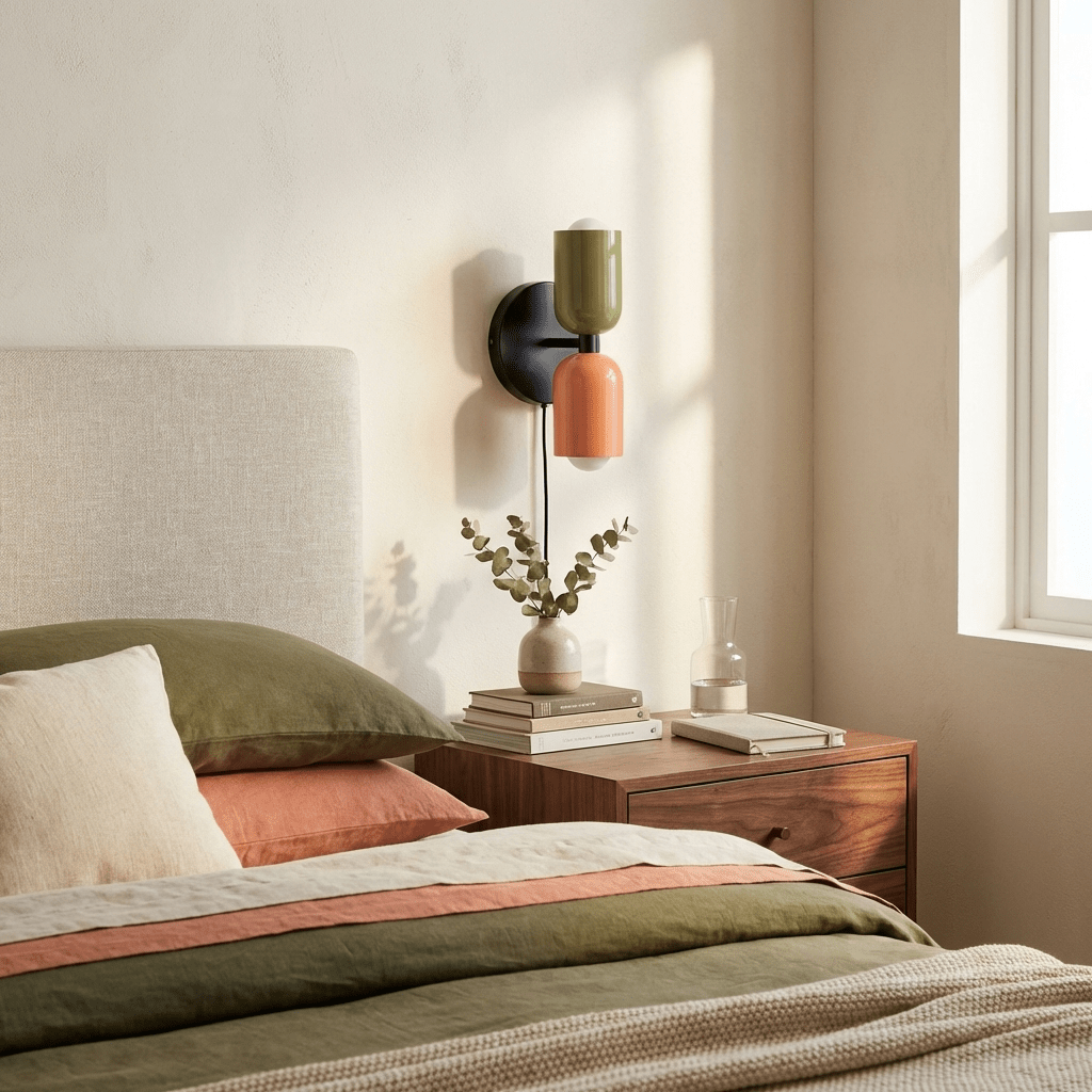 Dual Glow Wall Sconces Two Light Up Down Plug In Cord Switch Bedroom Living Room