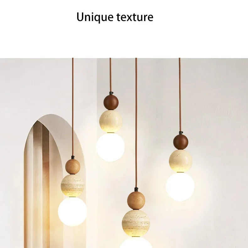 Wood Pendant Light Scandinavian Travertine Glass Globe Walnut Dimmable LED Dining Kitchen