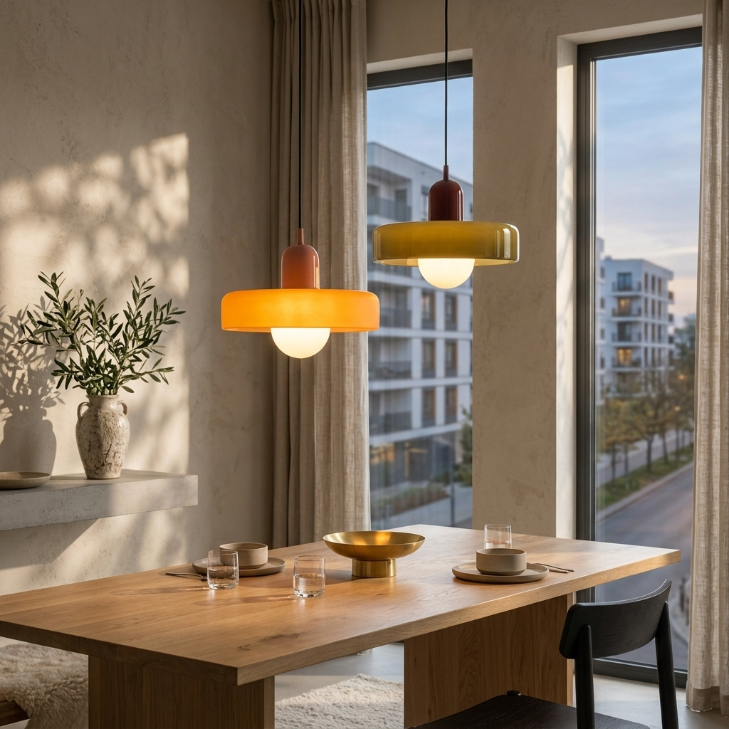 Glass Pendant Lights Bauhaus Round Flat Disc Shade Hanging Ceiling Light Home Decor