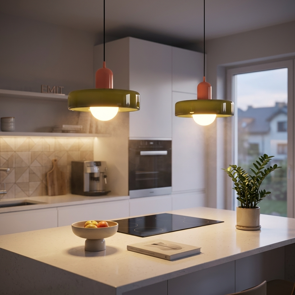 Glass Pendant Lights Bauhaus Round Flat Disc Shade Hanging Ceiling Light Home Decor
