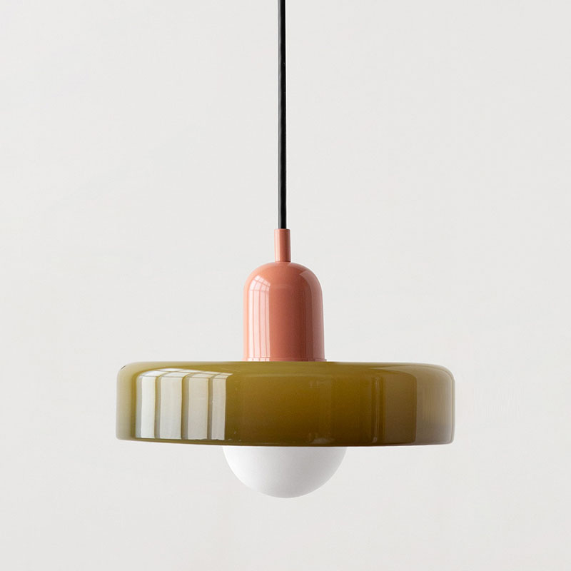 Glass Pendant Lights Bauhaus Round Flat Disc Shade Hanging Ceiling Light Home Decor