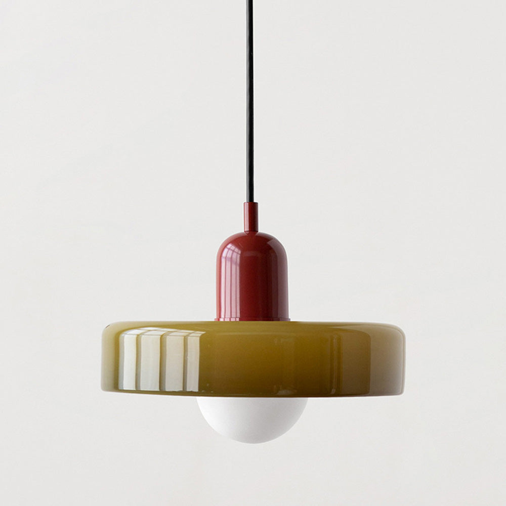 Glass Pendant Lights Bauhaus Round Flat Disc Shade Hanging Ceiling Light Home Decor