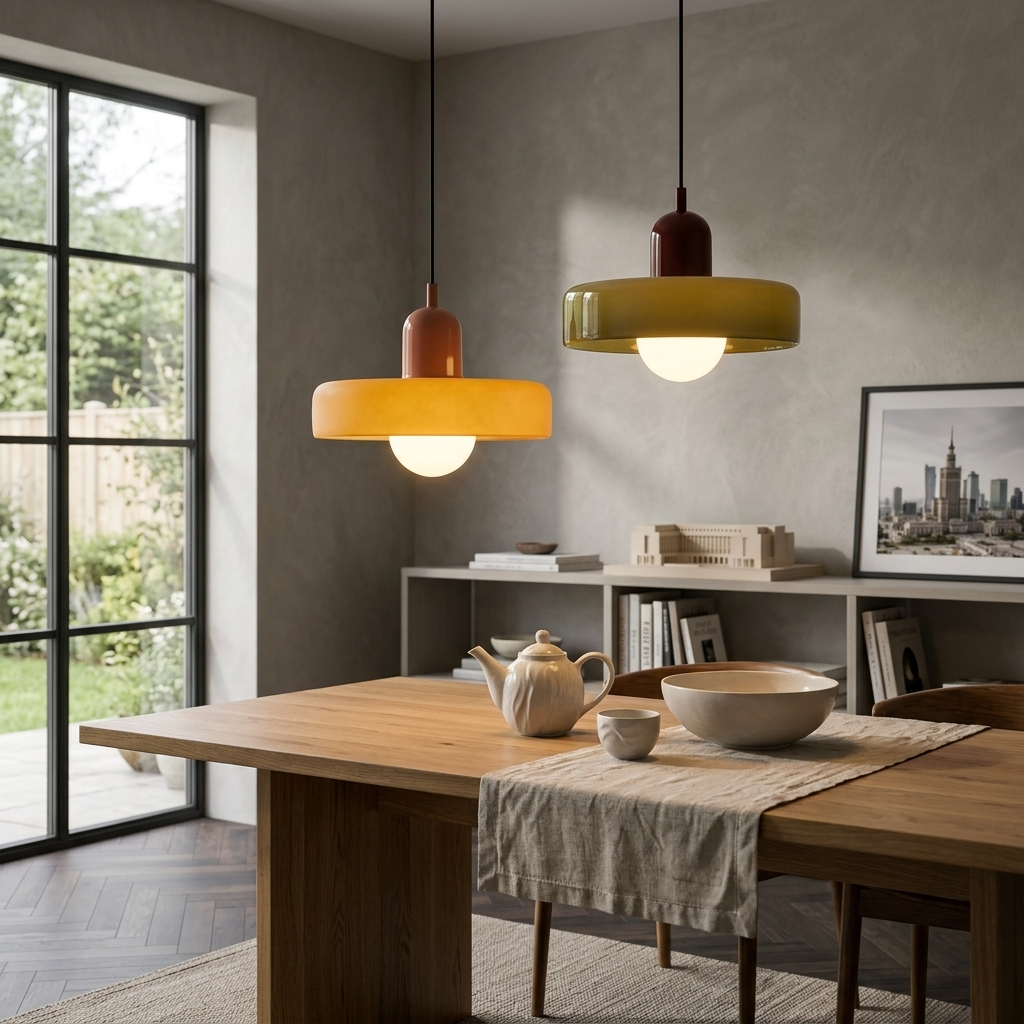 Glass Pendant Lights Bauhaus Round Flat Disc Shade Hanging Ceiling Light Home Decor