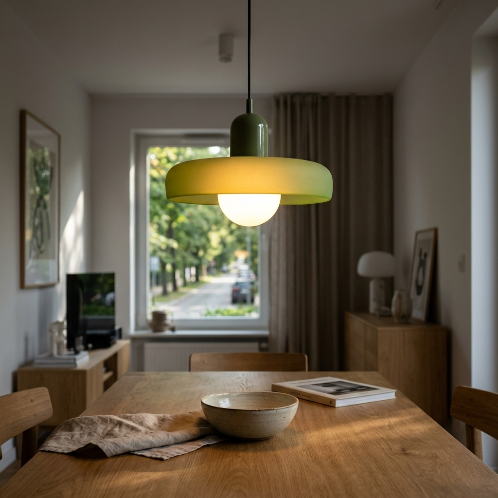 Glass Pendant Lights Bauhaus Round Flat Disc Shade Hanging Ceiling Light Home Decor