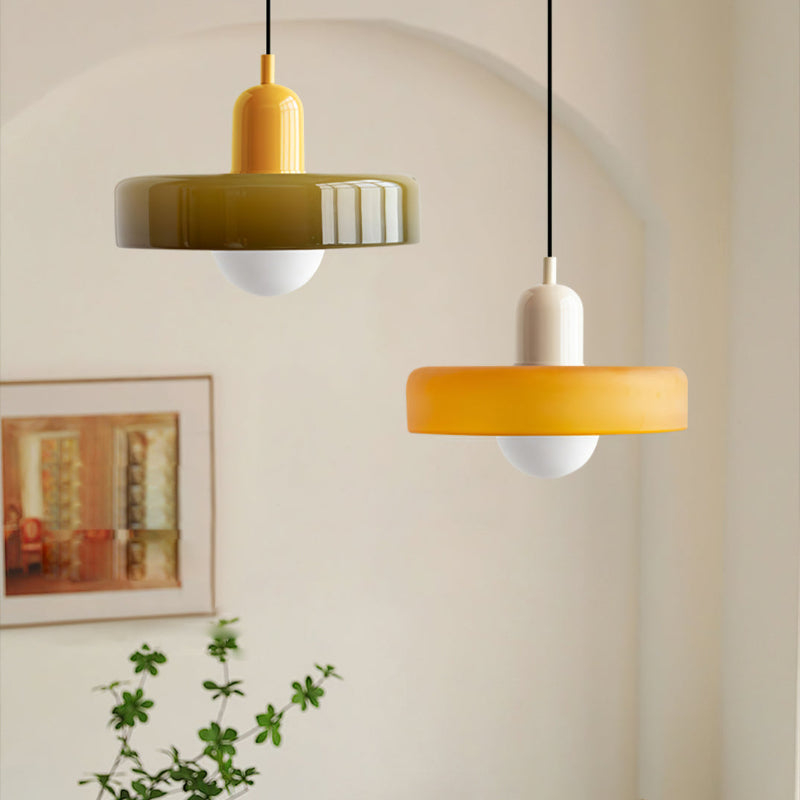 Glass Pendant Lights Bauhaus Round Flat Disc Shade Hanging Ceiling Light Home Decor