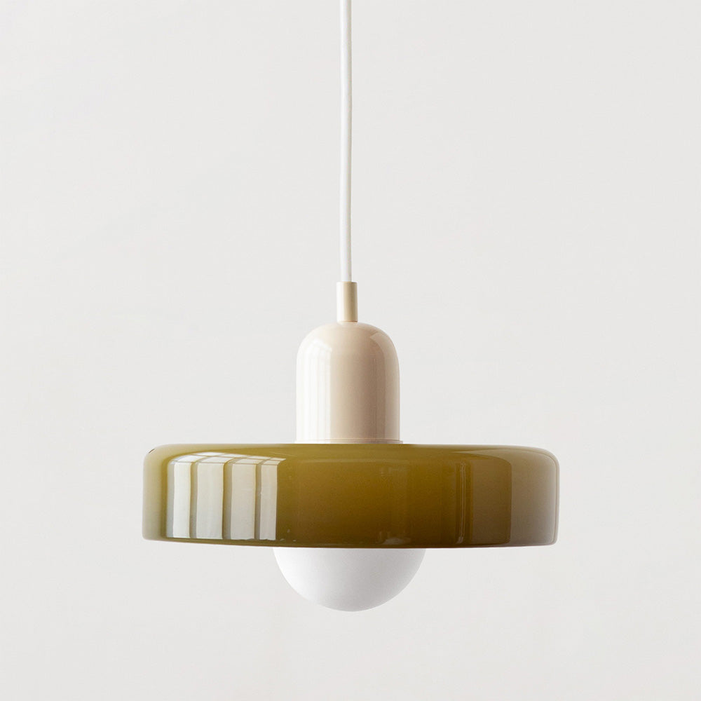 Glass Pendant Lights Bauhaus Round Flat Disc Shade Hanging Ceiling Light Home Decor