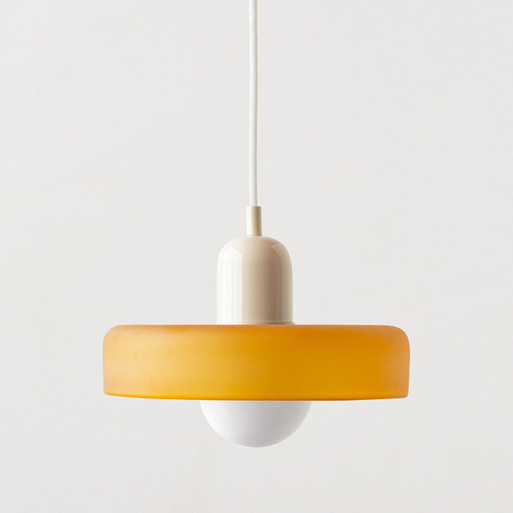 Glass Pendant Lights Bauhaus Round Flat Disc Shade Hanging Ceiling Light Home Decor