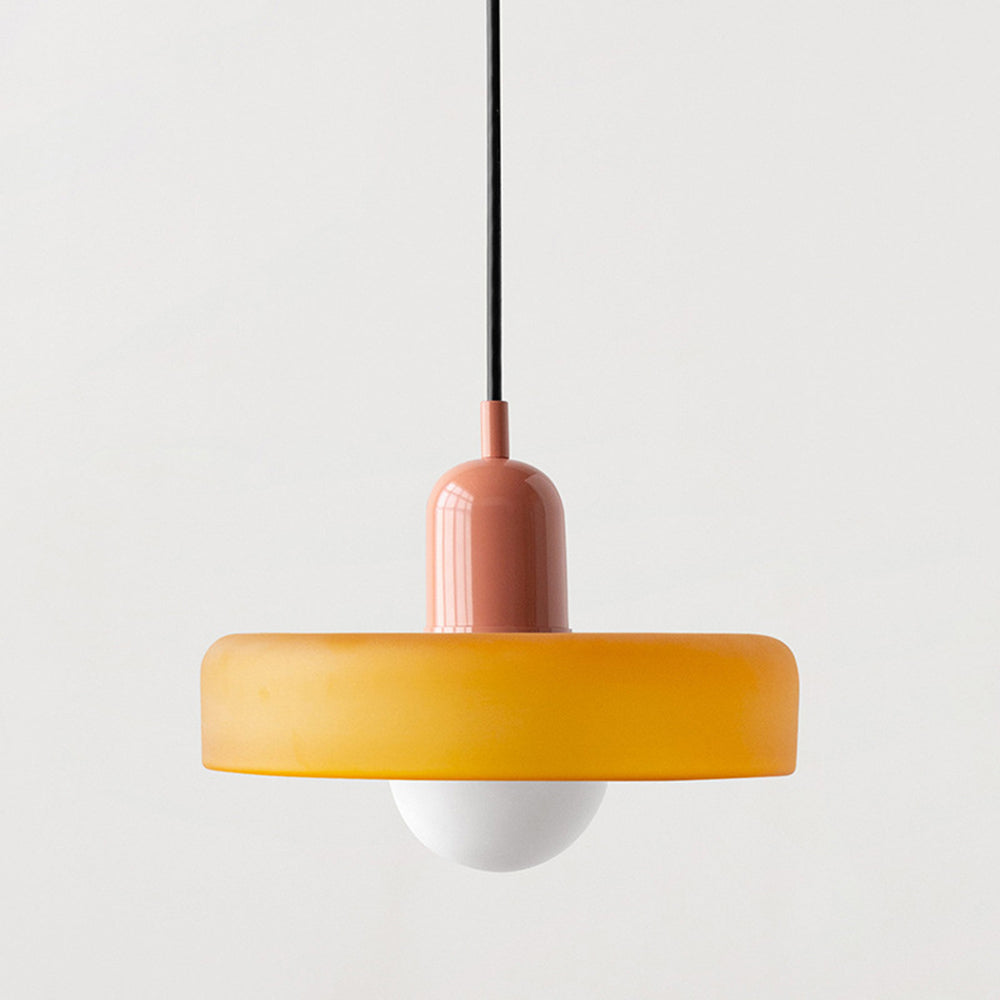 Glass Pendant Lights Bauhaus Round Flat Disc Shade Hanging Ceiling Light Home Decor