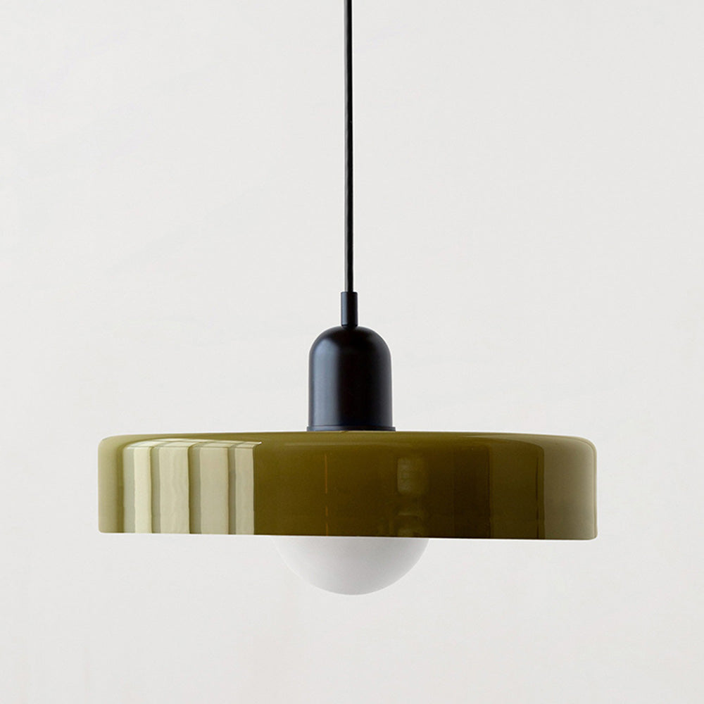 Glass Pendant Lights Bauhaus Round Flat Disc Shade Hanging Ceiling Light Home Decor