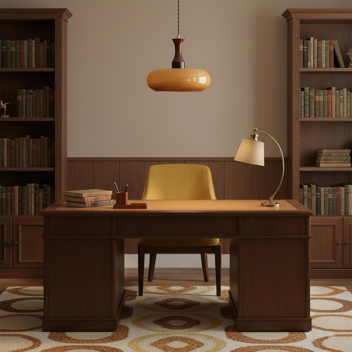Plug-In Pendant Lamp Oval Glass Shade Wood Accent Dimmer Switch Hanging Light