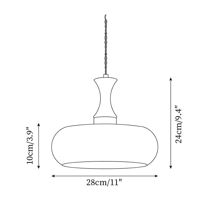 Plug-In Pendant Lamp Oval Glass Shade Wood Accent Dimmer Switch Hanging Light