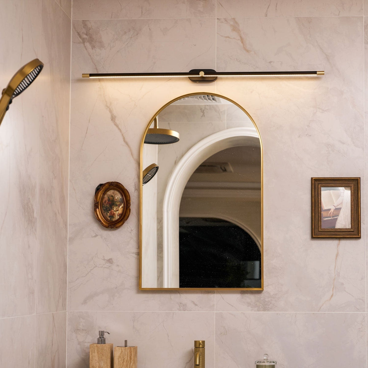 Linear Sconce Integrated LED Light Bar Black Brass Metal Hardwired Wall Vanity