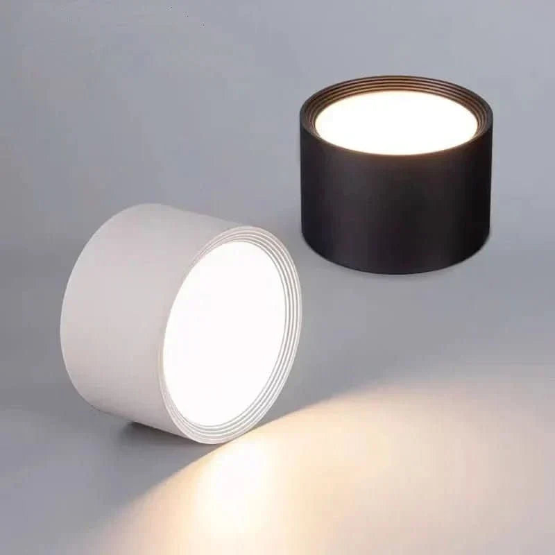 LED Ceiling Light Fixture Round Surface Mount Black Cylinder Downlight Warm White