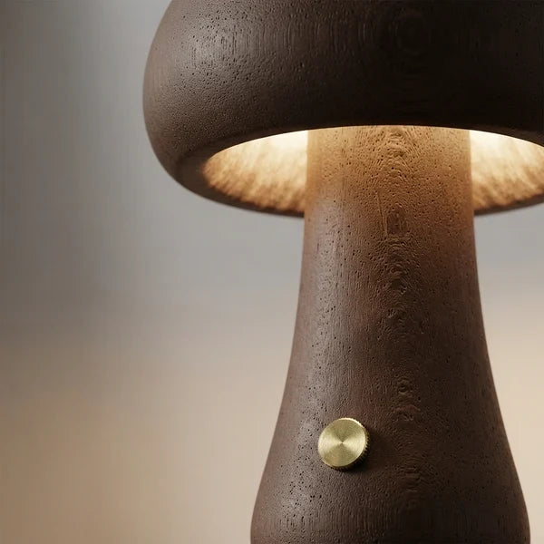 Wooden Mushroom LED Night Light Dome Shade Push Button Bedside Table Lamp Decor
