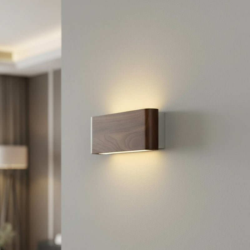 Modern Wooden Wall Light Rectangular LED Up Down Sconce 3 Color Temperatures Bedroom