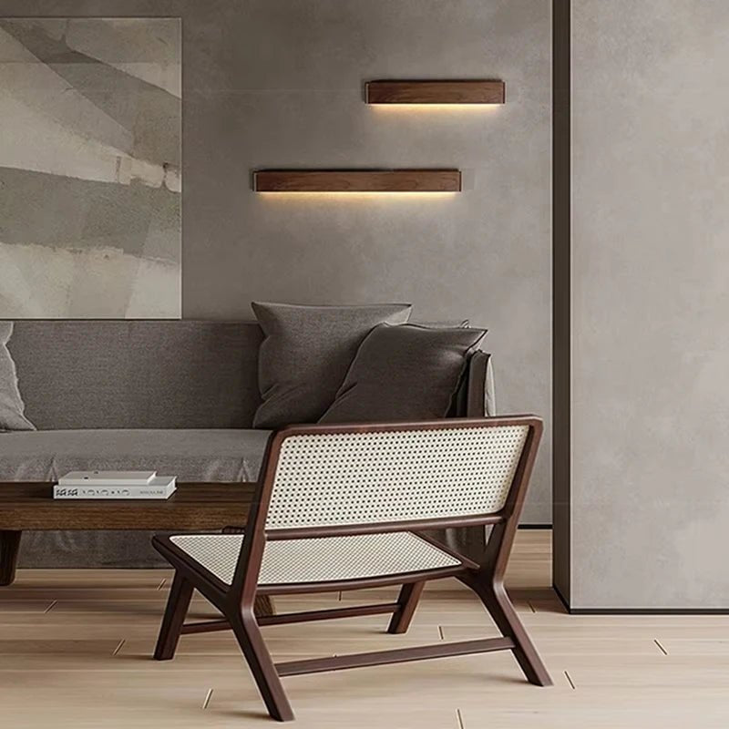 Modern Wooden Wall Light Rectangular LED Up Down Sconce 3 Color Temperatures Bedroom