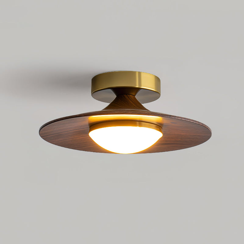 Walnut Disc Ceiling Lights Brass Canopy Semi Flush Mount Dome Shade Bedroom Hallway