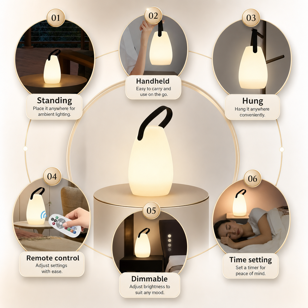 LED Table Lamp Portable Dimmable Globe Night Light Remote Control Timer Bedside