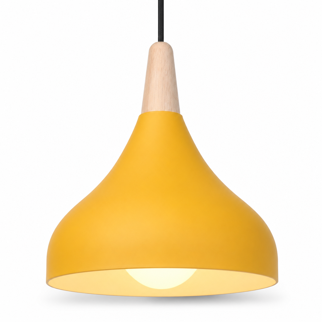 Pendant Ceiling Lights Teardrop Dome Shade Wood Top Hanging Kitchen Island Lighting