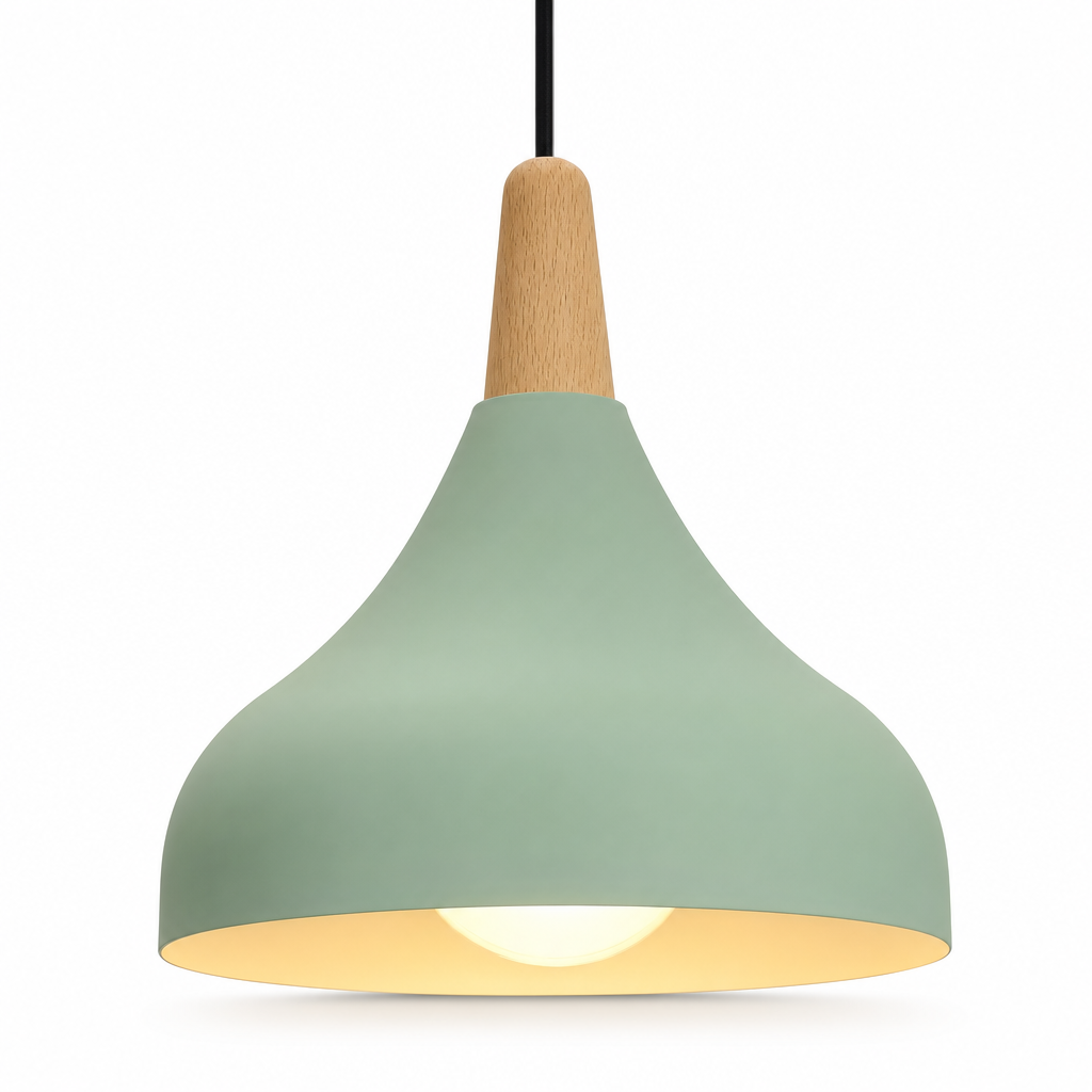 Pendant Ceiling Lights Teardrop Dome Shade Wood Top Hanging Kitchen Island Lighting