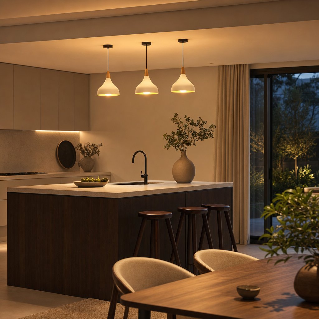 Pendant Ceiling Lights Teardrop Dome Shade Wood Top Hanging Kitchen Island Lighting