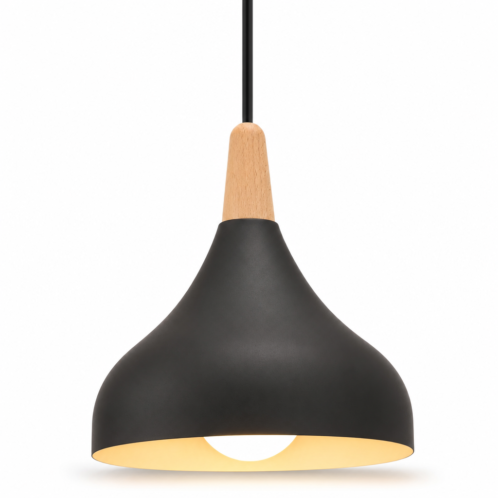 Pendant Ceiling Lights Teardrop Dome Shade Wood Top Hanging Kitchen Island Lighting