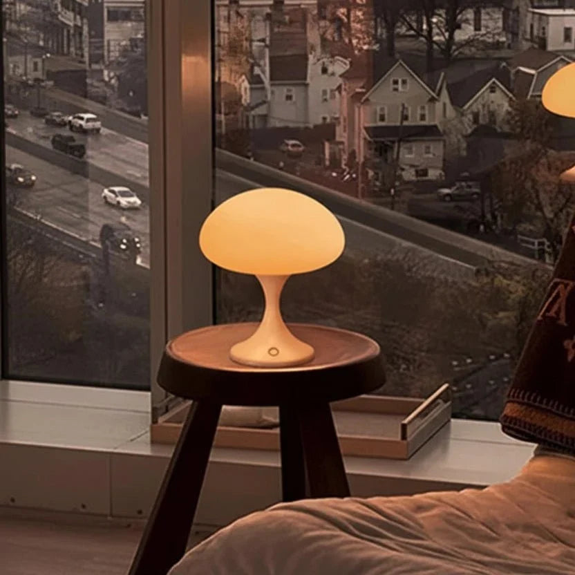 LED Table Lamp Mushroom Dome Shade Red Tulip Base Bedside Nightstand Desk Light