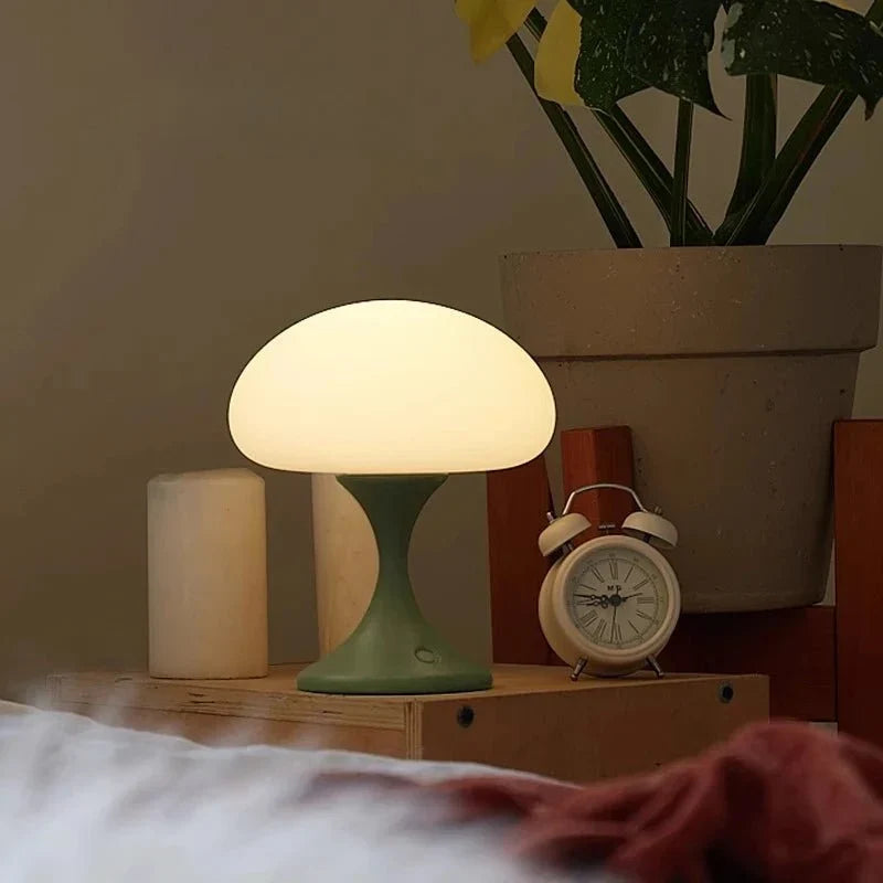 LED Table Lamp Mushroom Dome Shade Red Tulip Base Bedside Nightstand Desk Light