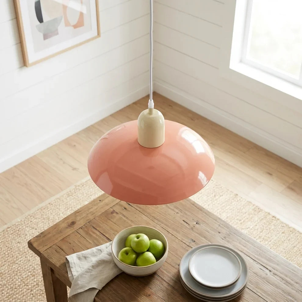 Metal Pendant Light Macaron Dome Shade Glass Globe Scandinavian Over Table Ceiling