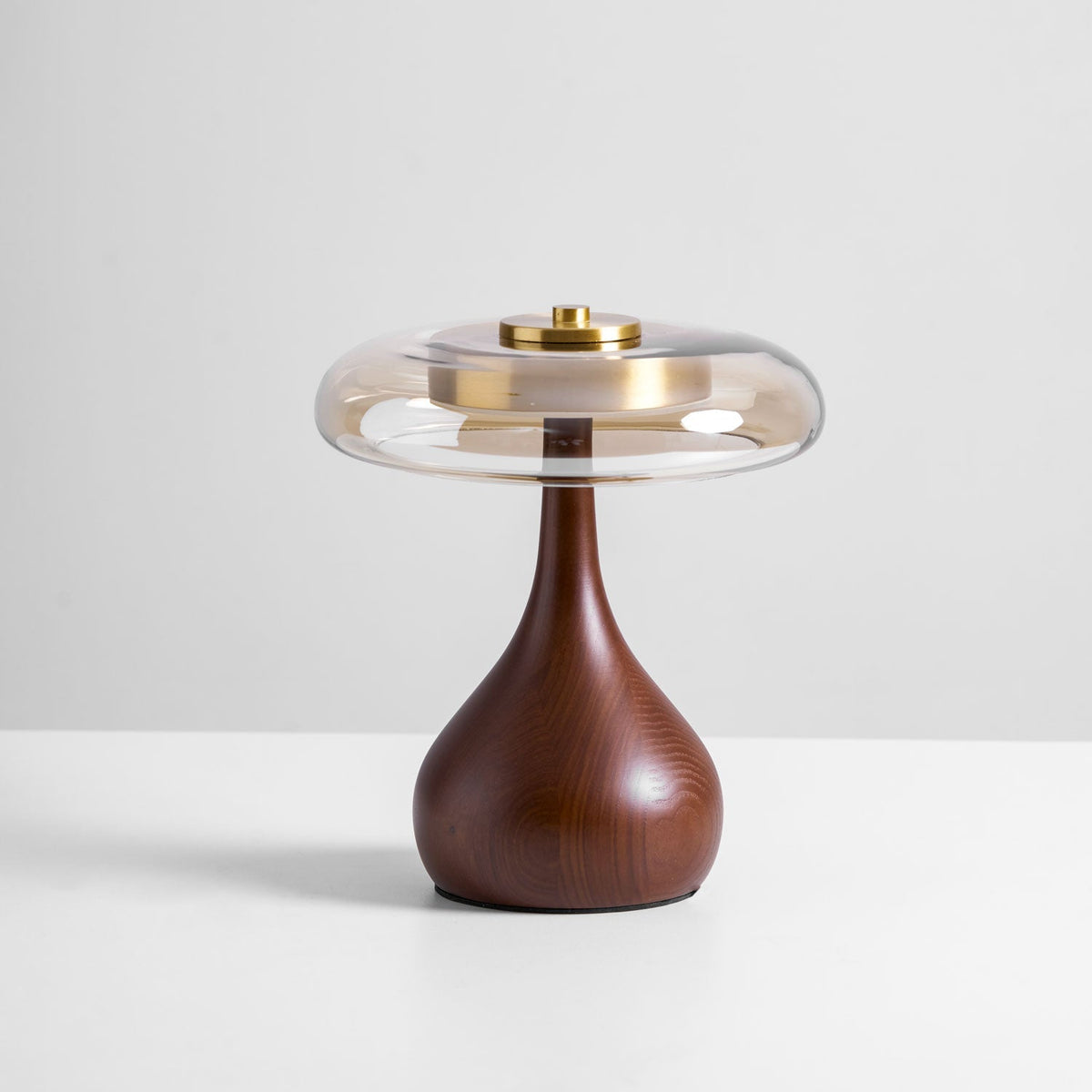 Glass Mushroom Lamp Amber Dome Shade Wood Base Dimmable Bedside Table Night Light