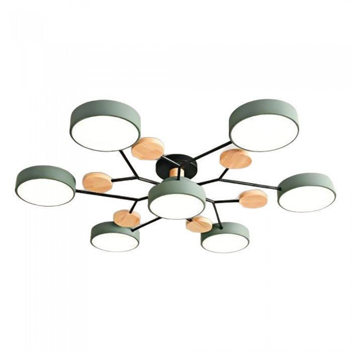 LED Ceiling Light Scandinavian 4-7 Arm Round Wood Accent Flush Mount Fixture
