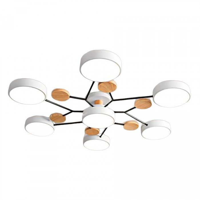 LED Ceiling Light Scandinavian 4-7 Arm Round Wood Accent Flush Mount Fixture