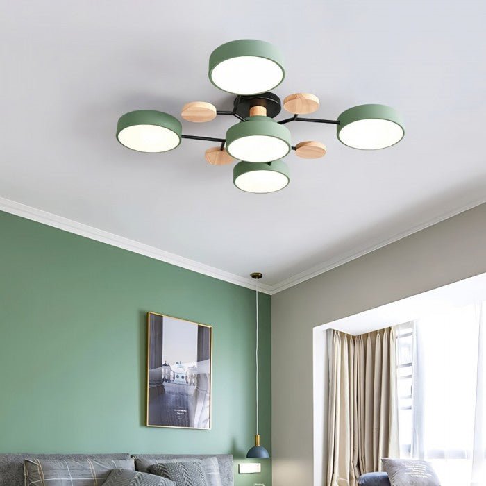 LED Ceiling Light Scandinavian 4-7 Arm Round Wood Accent Flush Mount Fixture