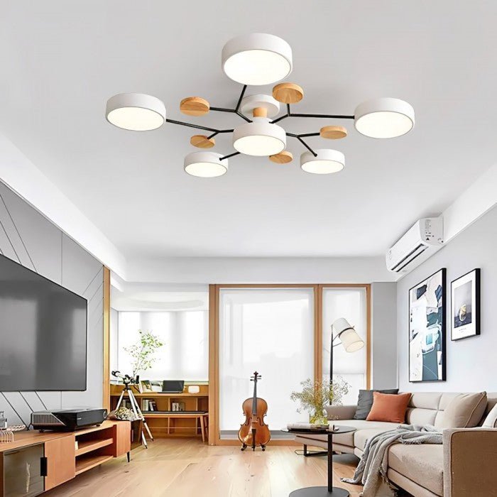 LED Ceiling Light Scandinavian 4-7 Arm Round Wood Accent Flush Mount Fixture