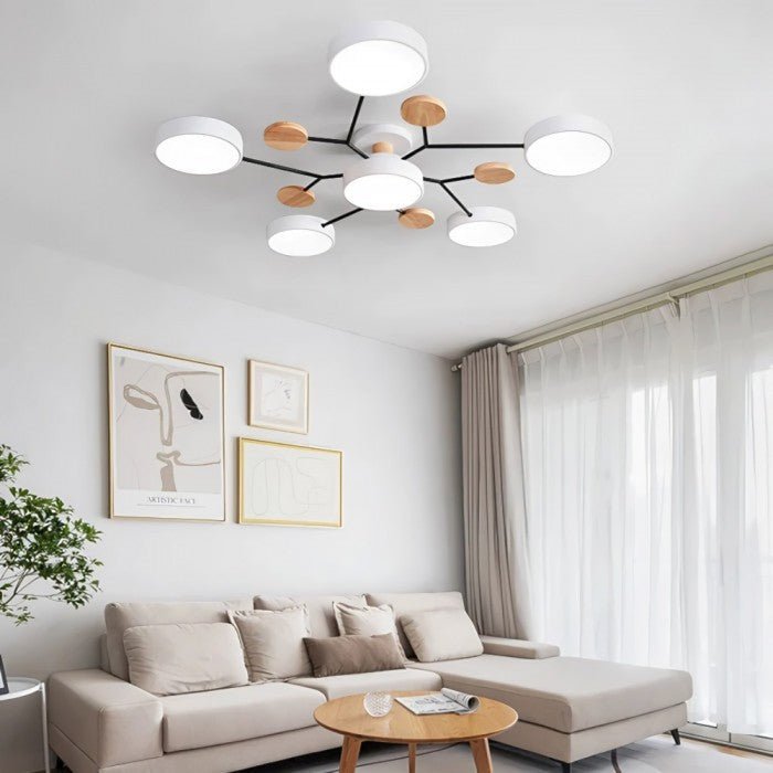LED Ceiling Light Scandinavian 4-7 Arm Round Wood Accent Flush Mount Fixture
