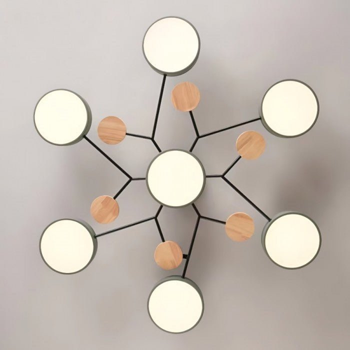 LED Ceiling Light Scandinavian 4-7 Arm Round Wood Accent Flush Mount Fixture