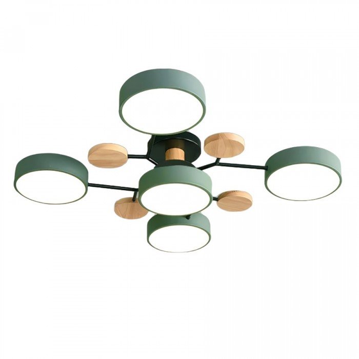 LED Ceiling Light Scandinavian 4-7 Arm Round Wood Accent Flush Mount Fixture