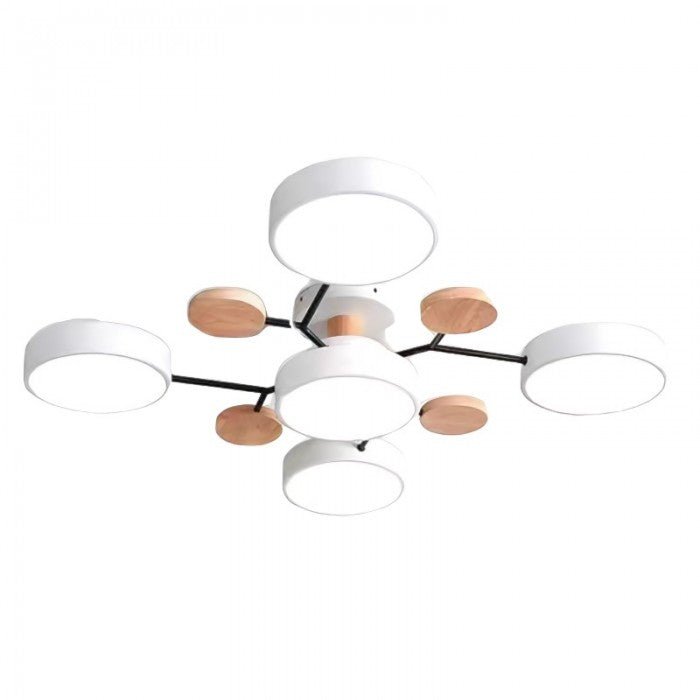 LED Ceiling Light Scandinavian 4-7 Arm Round Wood Accent Flush Mount Fixture