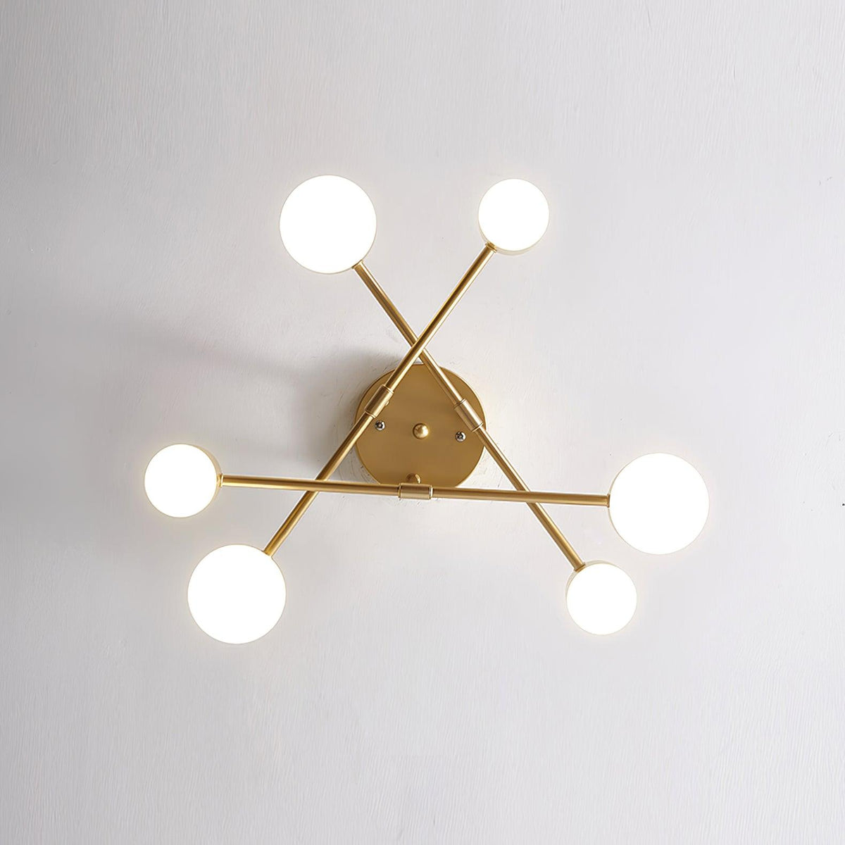 Modern starburst sputnik ceiling light with six integrated LED heads