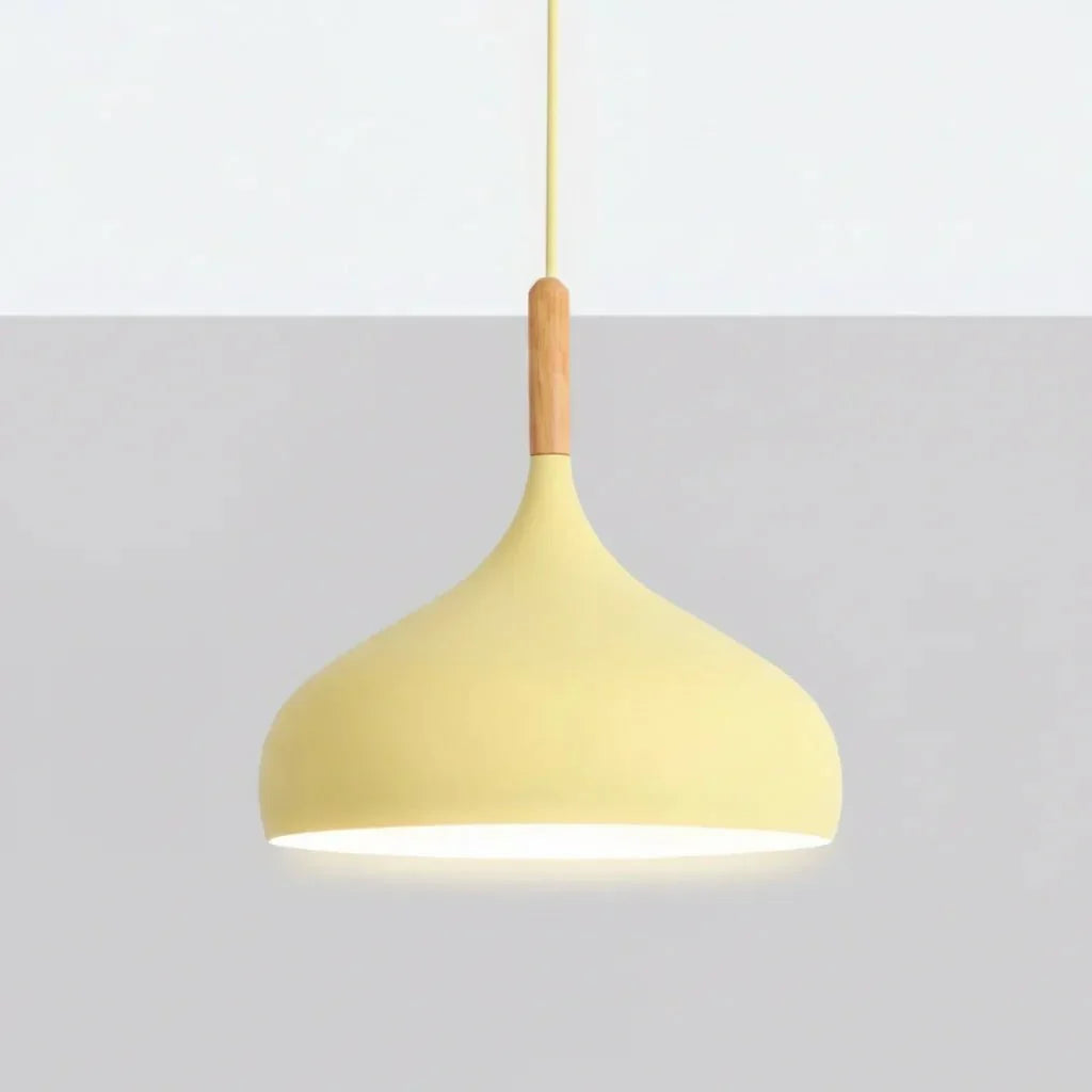 Minimalist Pendant Light Nordic Teardrop Dome Shade Wood Accent Ceiling Hanging Lamp