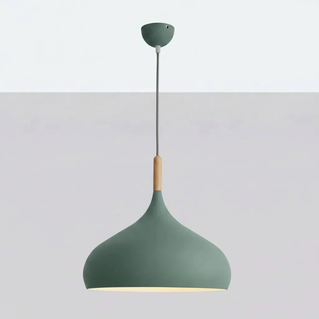 Minimalist Pendant Light Nordic Teardrop Dome Shade Wood Accent Ceiling Hanging Lamp
