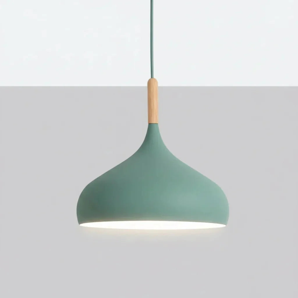 Minimalist Pendant Light Nordic Teardrop Dome Shade Wood Accent Ceiling Hanging Lamp