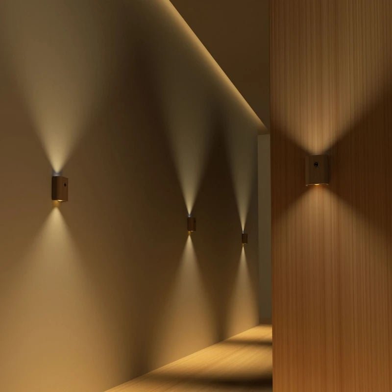 Rechargeable Lamp Wooden Motion Sensor Up Down Wall Sconce Cordless Night Light