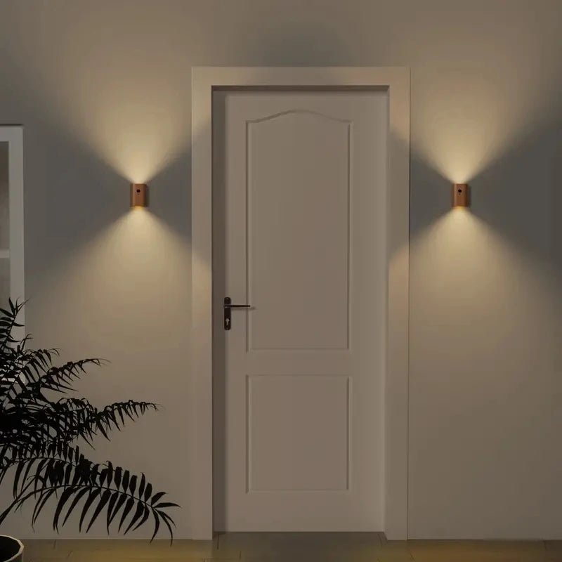 Rechargeable Lamp Wooden Motion Sensor Up Down Wall Sconce Cordless Night Light